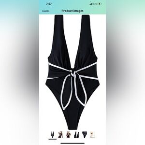 Hilinker Women's Tie Bow One Piece Swimsuit Deep V Neck Tummy Control NWOT